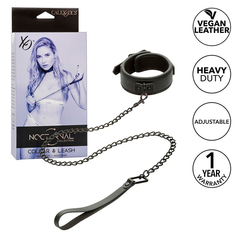 CALEXOTICS - NOCTURNAL COLLAR & LEASH LEATHER ADJUSTABLE BLACK - My naughty haven #