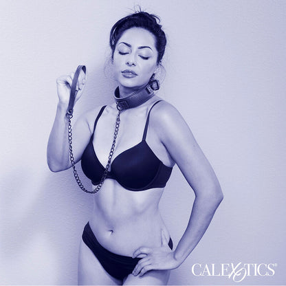 CALEXOTICS - NOCTURNAL COLLAR & LEASH LEATHER ADJUSTABLE BLACK - My naughty haven #