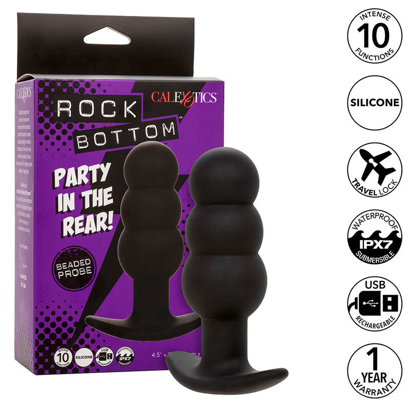 CALEXOTICS - ROCK BOTTOM BEADED ANAL PLUG 10 VIBRATIONS SILICONE BLACK - My naughty haven #