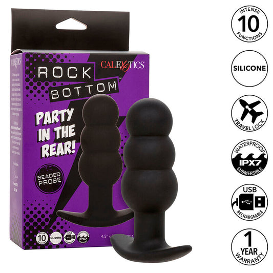 CALEXOTICS - ROCK BOTTOM BEADED ANAL PLUG 10 VIBRATIONS SILICONE BLACK - My naughty haven #