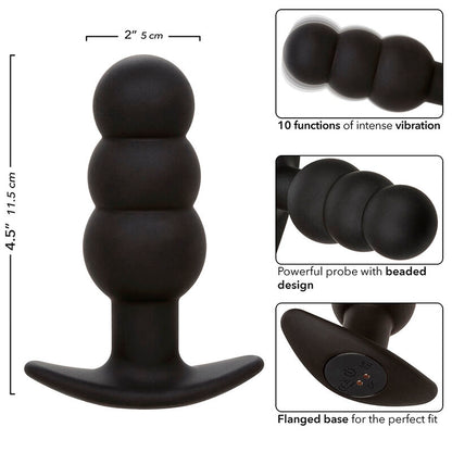 CALEXOTICS - ROCK BOTTOM BEADED ANAL PLUG 10 VIBRATIONS SILICONE BLACK - My naughty haven #