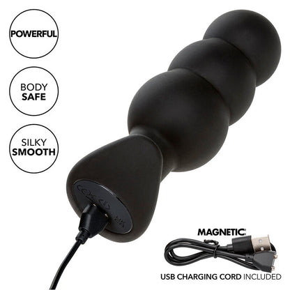CALEXOTICS - ROCK BOTTOM BEADED ANAL PLUG 10 VIBRATIONS SILICONE BLACK - My naughty haven #