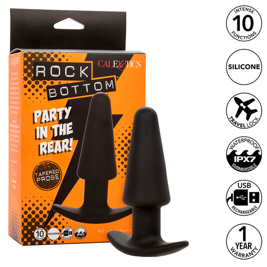 CALEXOTICS - ROCK BOTTOM TAPERED ANAL PLUG 10 VIBRACIONES SILICONE BLACK - My naughty haven #