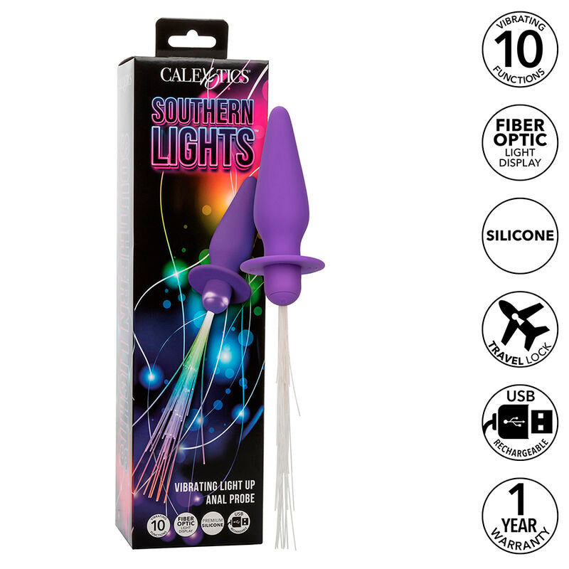 CALEXOTICS - SOUTHERN LIGHTS LIGHT UP ANAL PLUG 10 VIBRATIONS SILICONE PURPLE - My naughty haven #