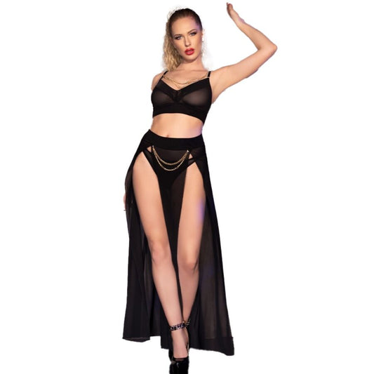 CHILIROSE - CR 4672 BLACK TOP SKIRT AND THONG WITH GOLDEN CHAINS S - My naughty haven #