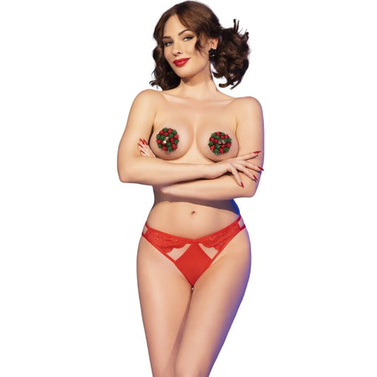 CHILIROSE - CR 4839 CHRISTMAS SET NIPPLE COVERS + PANTIES RED L/XL - My naughty haven #