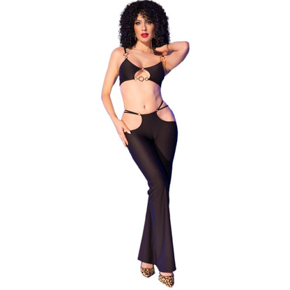 CHILIROSE - CR 4851 BLACK TOP AND LEGGINGS SET WITH GOLDEN ACCESSORIES S - My naughty haven #