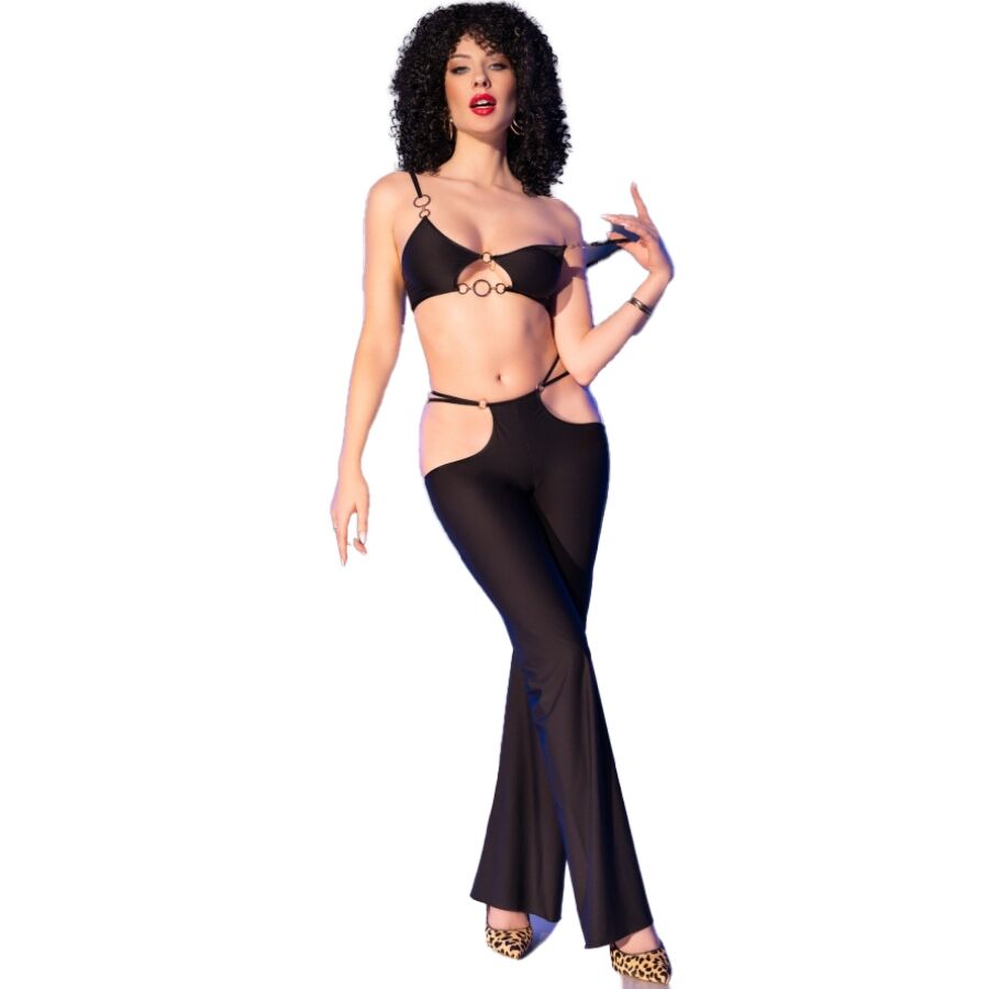CHILIROSE - CR 4851 BLACK TOP AND LEGGINGS SET WITH GOLDEN ACCESSORIES S - My naughty haven #