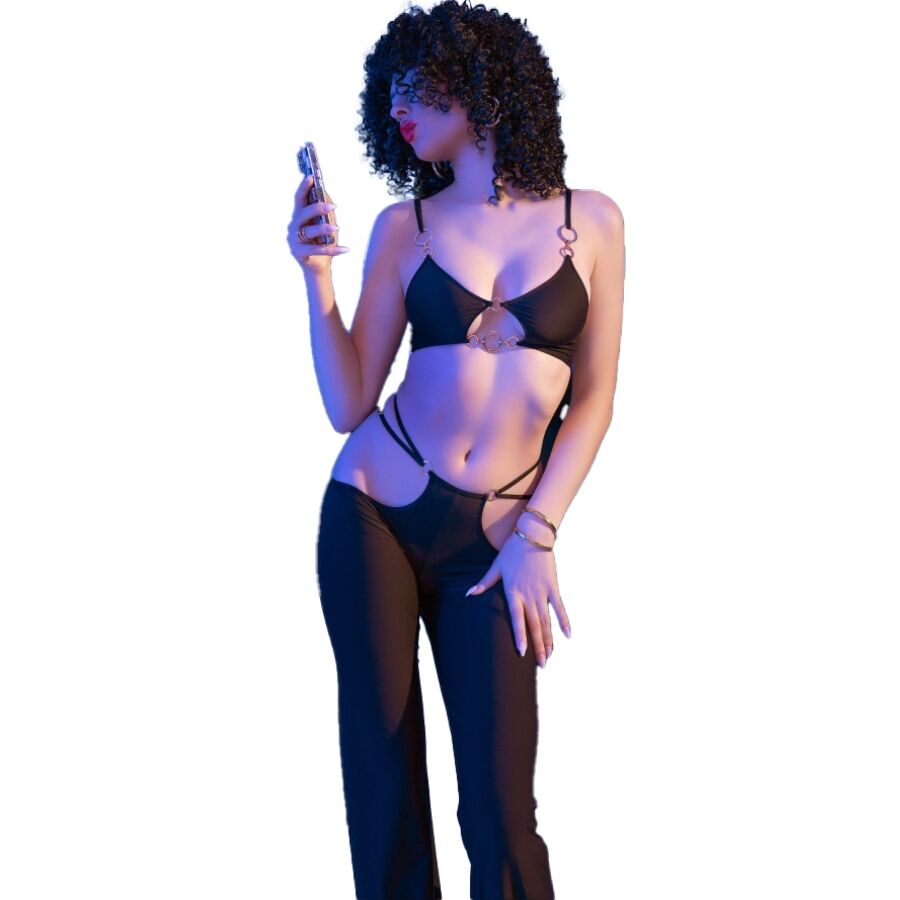 CHILIROSE - CR 4851 BLACK TOP AND LEGGINGS SET WITH GOLDEN ACCESSORIES S - My naughty haven #