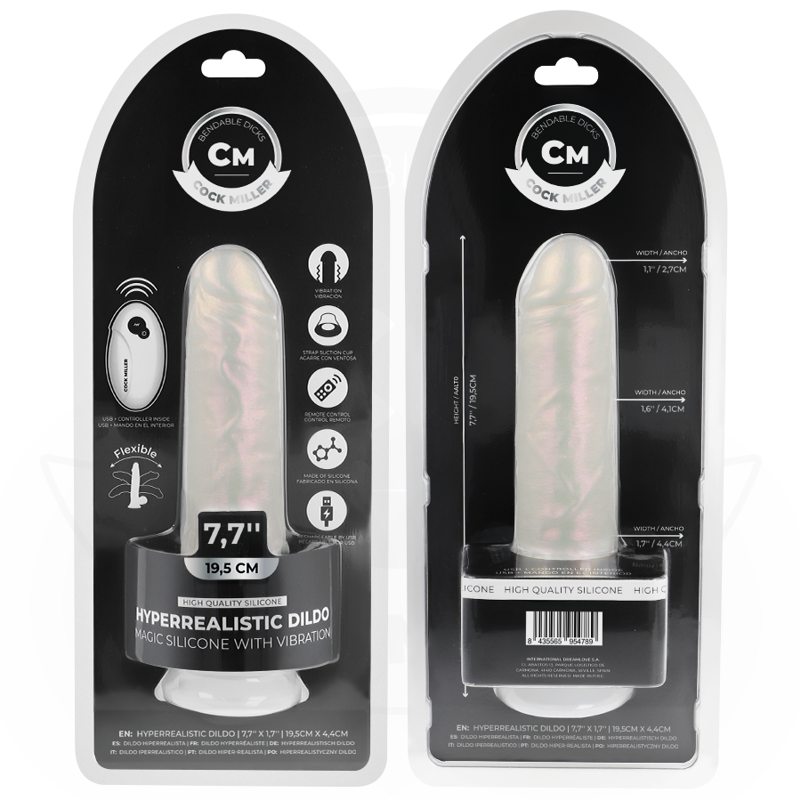 COCK MILLER - DILDO WITH SUCTION CUP, LIGHTS AND VIBRATION WITH REMOTE CONTROL WHITE 19.5 CM - My naughty haven #