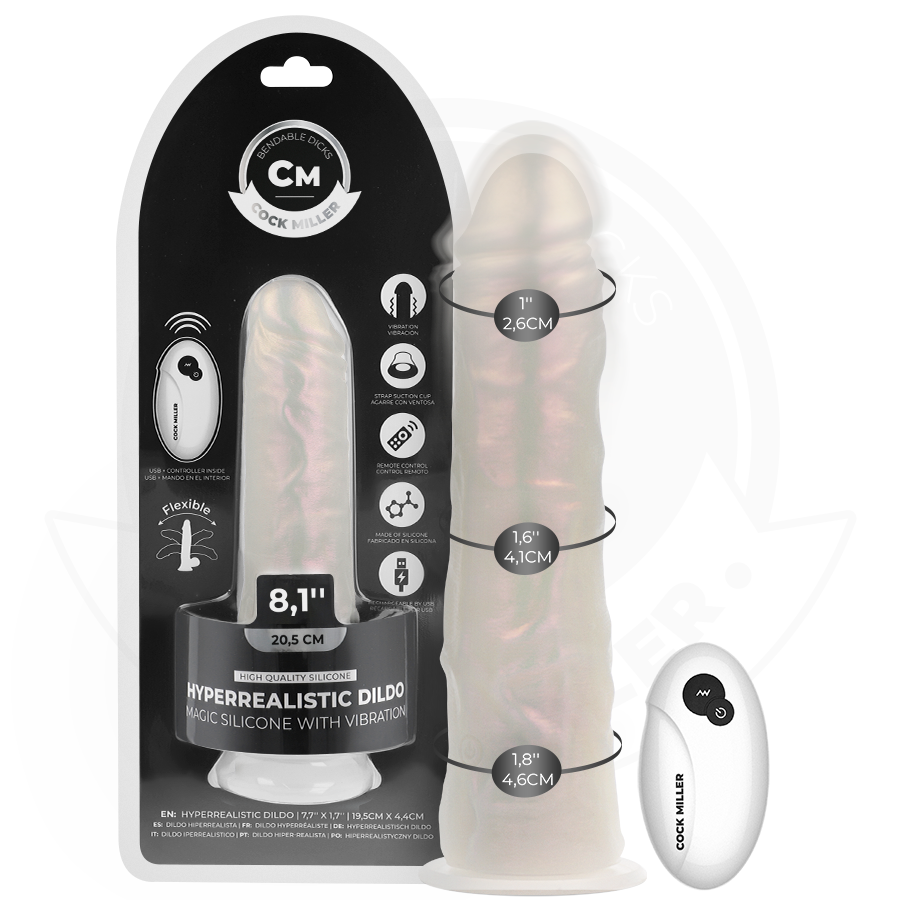 COCK MILLER - DILDO WITH SUCTION CUP, LIGHTS AND VIBRATION WITH REMOTE CONTROL WHITE 20.5 CM - My naughty haven #