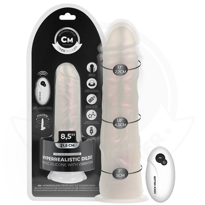 COCK MILLER - DILDO WITH SUCTION CUP, LIGHTS AND VIBRATION WITH REMOTE CONTROL WHITE 21.5 CM - My naughty haven #