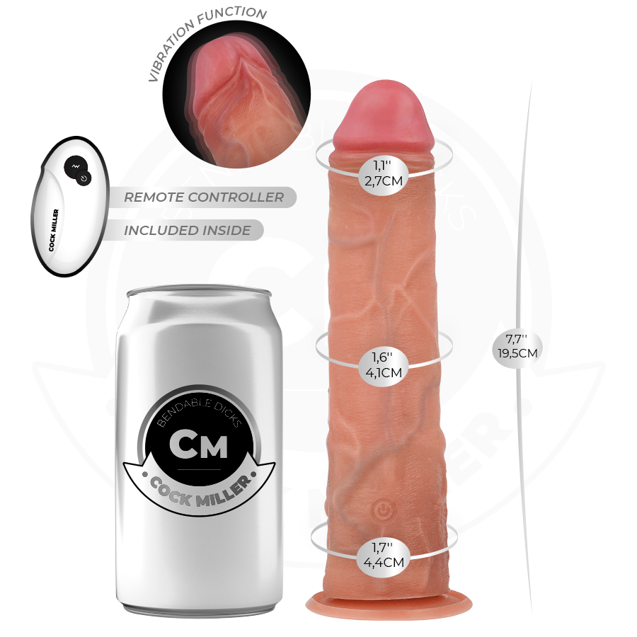 COCK MILLER - REALISTIC DILDO WITH SUCTION CUP AND REMOTE CONTROL VIBRATION 19.5 CM - My naughty haven #