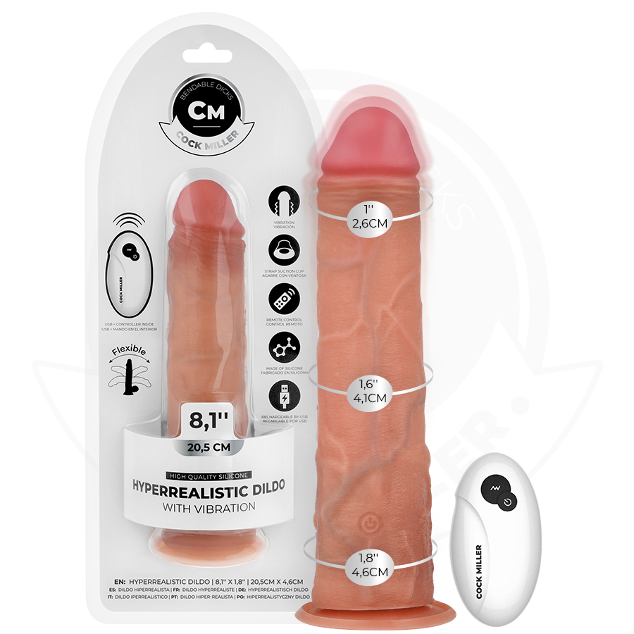 COCK MILLER - REALISTIC DILDO WITH SUCTION CUP AND REMOTE CONTROL VIBRATION 20.5 CM - My naughty haven #