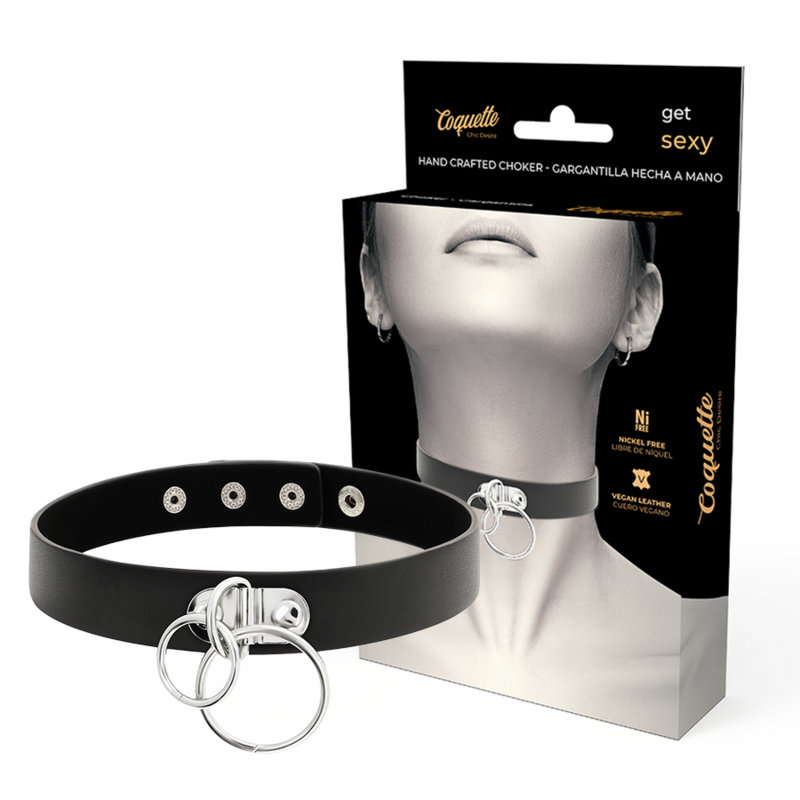 COQUETTE CHIC DESIRE - DOUBLE RING VEGAN LEATHER CHOKER - My naughty haven #