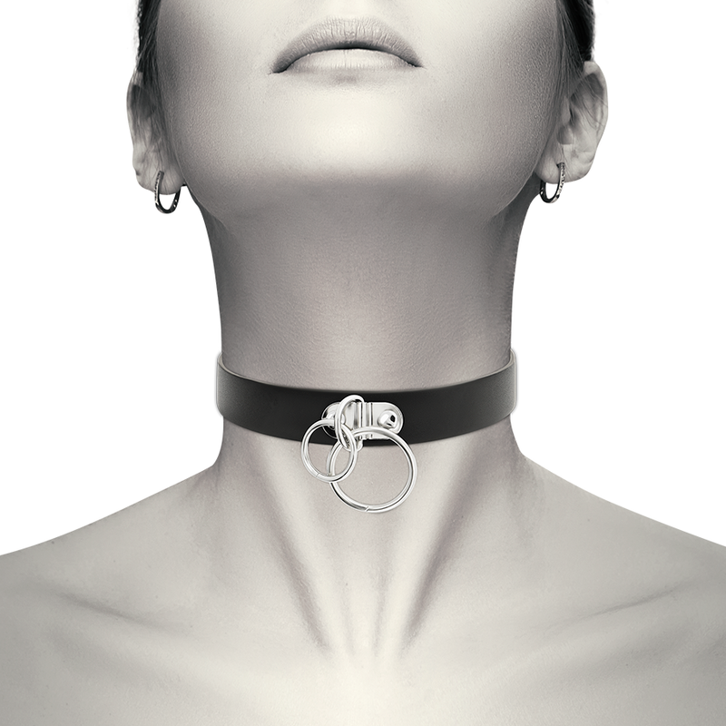 COQUETTE CHIC DESIRE - DOUBLE RING VEGAN LEATHER CHOKER - My naughty haven #
