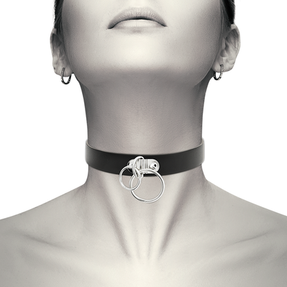 COQUETTE CHIC DESIRE - DOUBLE RING VEGAN LEATHER CHOKER - My naughty haven #