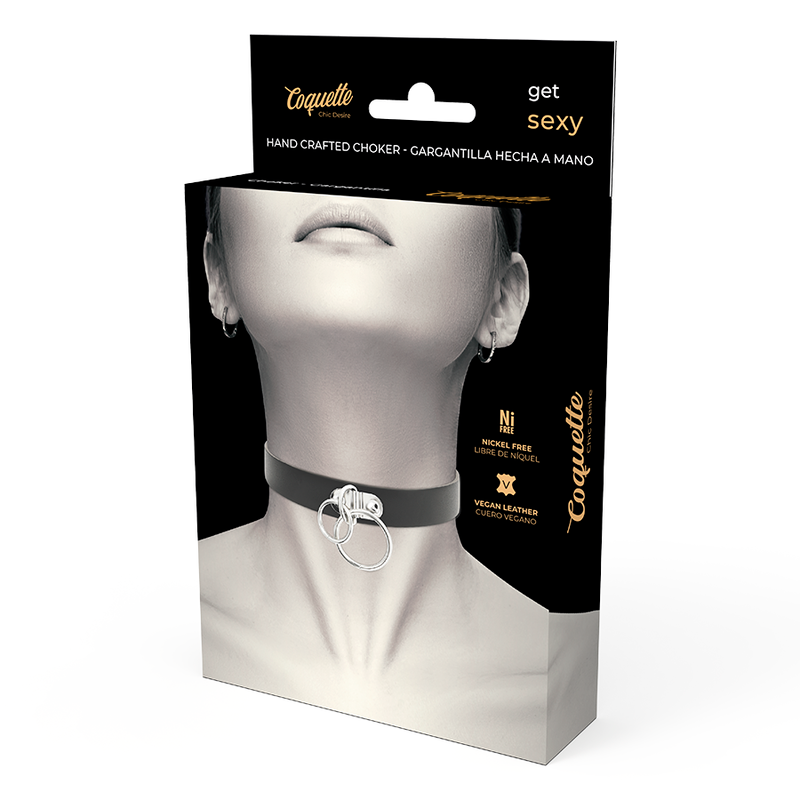 COQUETTE CHIC DESIRE - DOUBLE RING VEGAN LEATHER CHOKER - My naughty haven #
