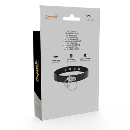 COQUETTE CHIC DESIRE - DOUBLE RING VEGAN LEATHER CHOKER - My naughty haven #
