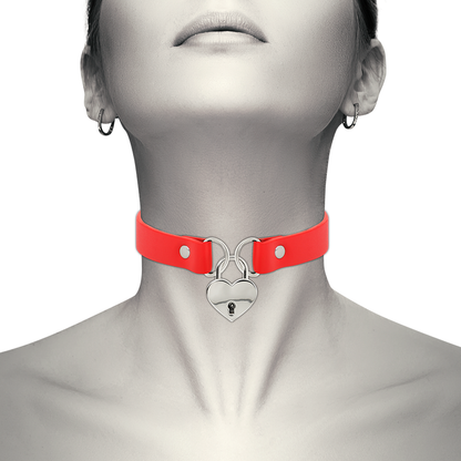 COQUETTE CHIC DESIRE - RED VEGAN LEATHER NECKLACE WITH HEART ACCESSORY WITH KEY - My naughty haven #