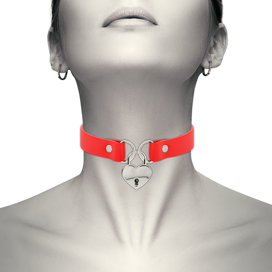 COQUETTE CHIC DESIRE - RED VEGAN LEATHER NECKLACE WITH HEART ACCESSORY WITH KEY - My naughty haven #