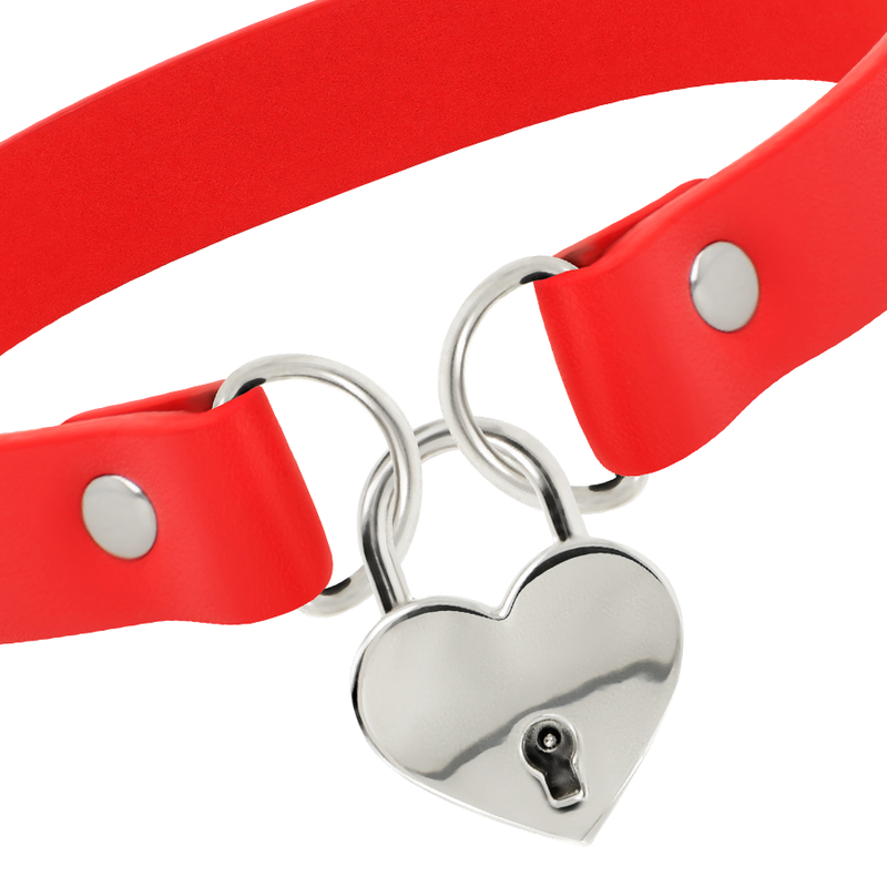 COQUETTE CHIC DESIRE - RED VEGAN LEATHER NECKLACE WITH HEART ACCESSORY WITH KEY - My naughty haven #