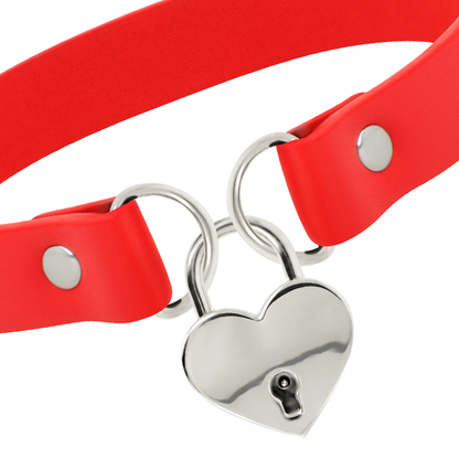 COQUETTE CHIC DESIRE - RED VEGAN LEATHER NECKLACE WITH HEART ACCESSORY WITH KEY - My naughty haven #