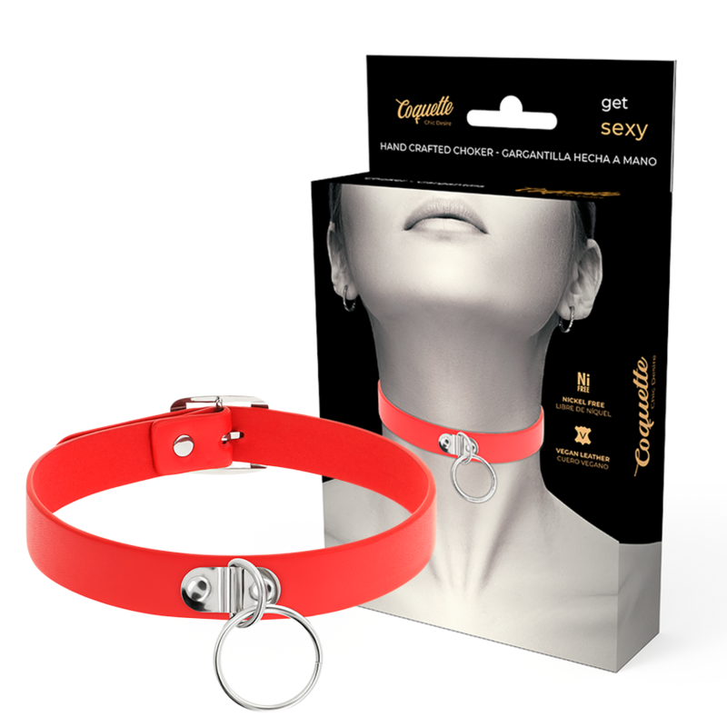 COQUETTE CHIC DESIRE - RED VEGAN LEATHER NECKLACE WOMAN FETISH ACCESSORY - My naughty haven #