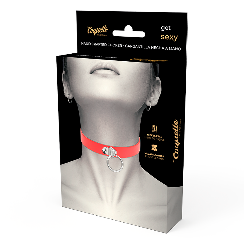 COQUETTE CHIC DESIRE - RED VEGAN LEATHER NECKLACE WOMAN FETISH ACCESSORY - My naughty haven #
