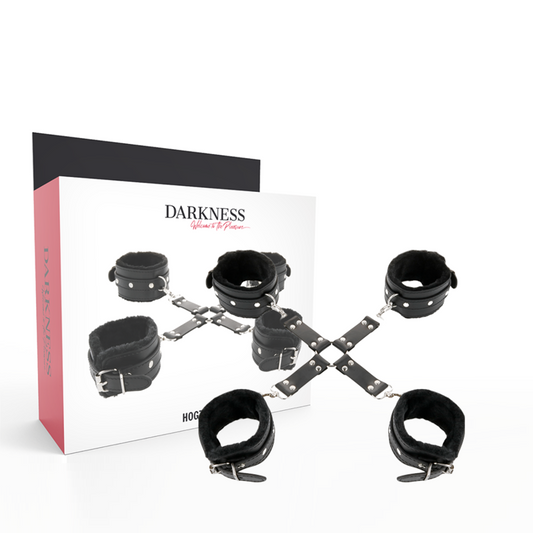 DARKNESS - LEATHER HANDCUFFS FOR FOOT AND HANDS BLACK - My naughty haven #