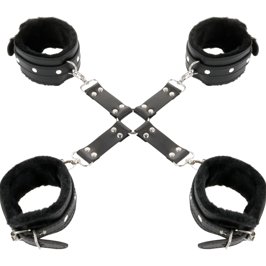 DARKNESS - LEATHER HANDCUFFS FOR FOOT AND HANDS BLACK - My naughty haven #