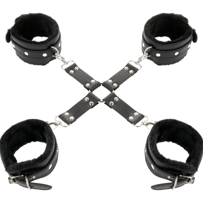 DARKNESS - LEATHER HANDCUFFS FOR FOOT AND HANDS BLACK - My naughty haven #
