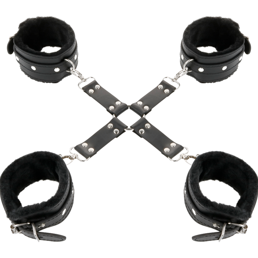 DARKNESS - LEATHER HANDCUFFS FOR FOOT AND HANDS BLACK - My naughty haven #