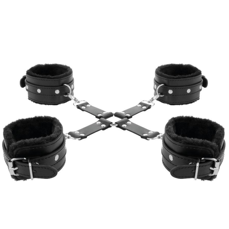 DARKNESS - LEATHER HANDCUFFS FOR FOOT AND HANDS BLACK - My naughty haven #