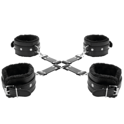 DARKNESS - LEATHER HANDCUFFS FOR FOOT AND HANDS BLACK - My naughty haven #