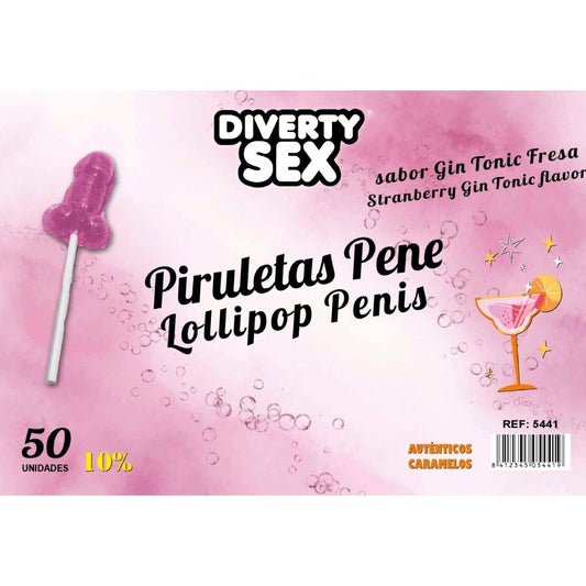 DIABLO GOLOSO - 50 PENIS LOLLIPOPS GIN TONIC STRAWBERRY FLAVOR 10% ALCOHOL - My naughty haven #