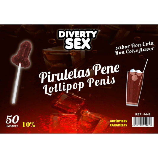 DIABLO GOLOSO - 50 PENIS LOLLIPOPS RON COLA FLAVOR 10% ALCOHOL - My naughty haven #
