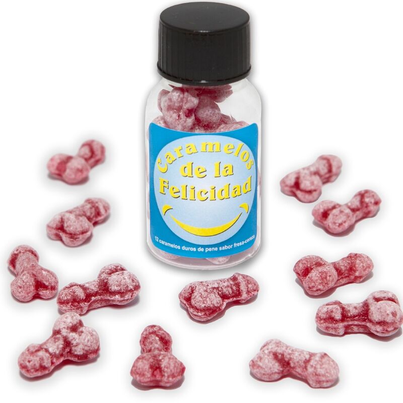 DIABLO PICANTE - JAR OF 12 STRAWBERRY/CHERRY HAPPY PENIS-SHAPED CANDIES - My naughty haven #