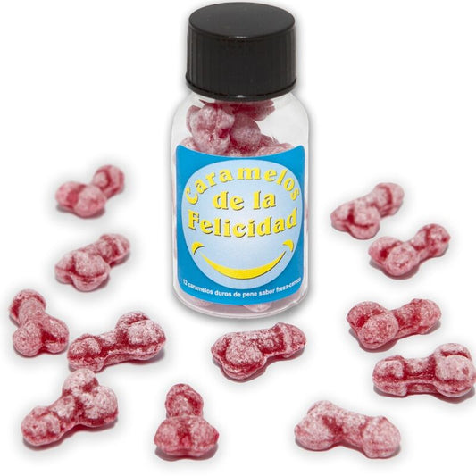 DIABLO PICANTE - JAR OF 12 STRAWBERRY/CHERRY HAPPY PENIS-SHAPED CANDIES - My naughty haven #