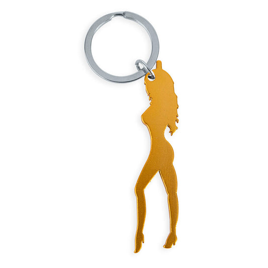 DIABLO PICANTE - KEYRING WITH FEMALE SILHOUETTE IN GOLD COLOR WITH BEER OPENER - My naughty haven #
