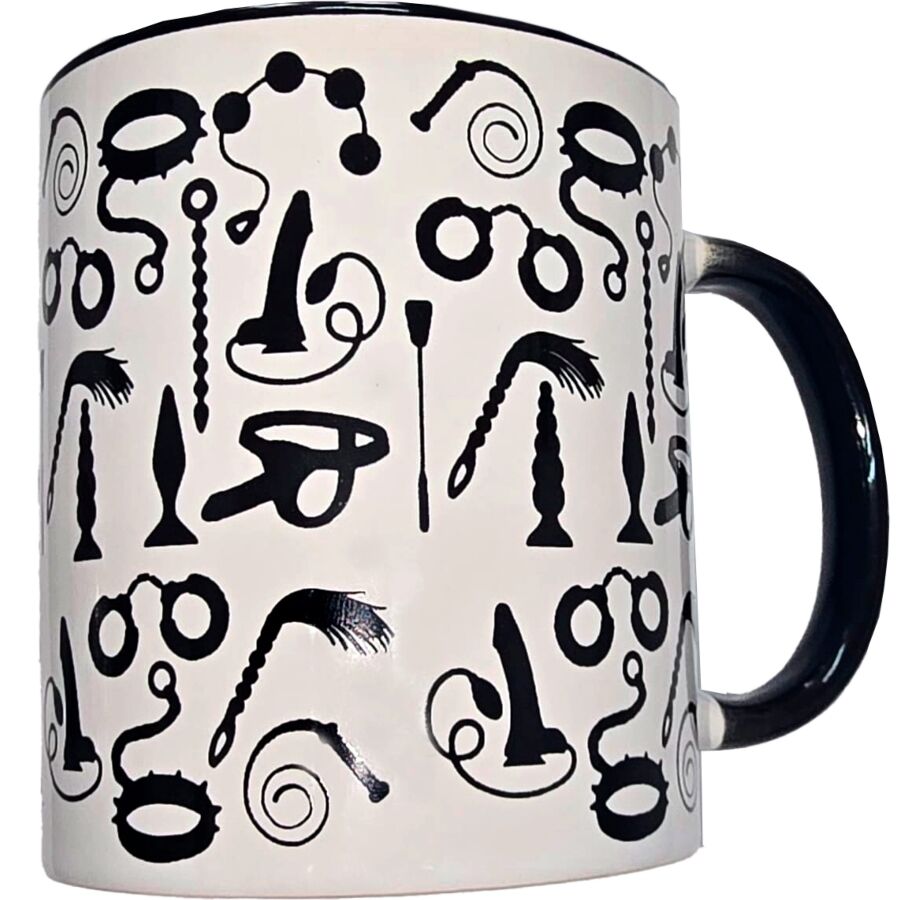 DIABLO PICANTE - WHITE BONDAGE MUG WITH BLACK HANDLE 370 ML - My naughty haven #
