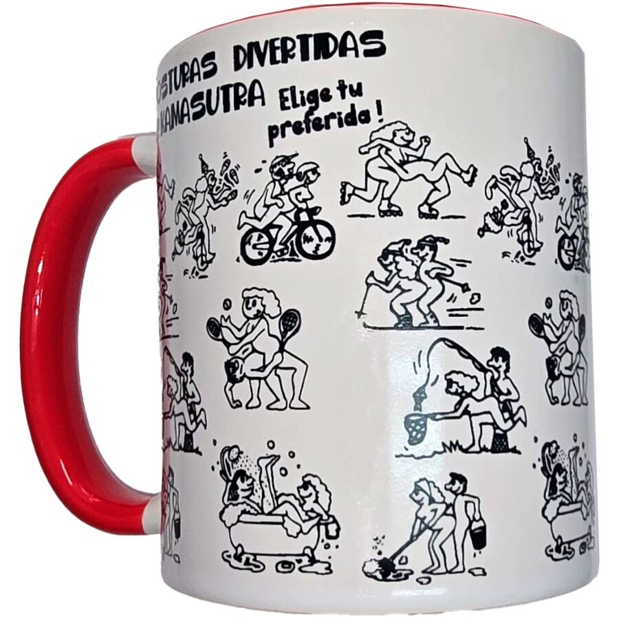 DIABLO PICANTE - WHITE KAMASUTRA POSITIONS MUG WITH RED HANDLE 370 ML - My naughty haven #