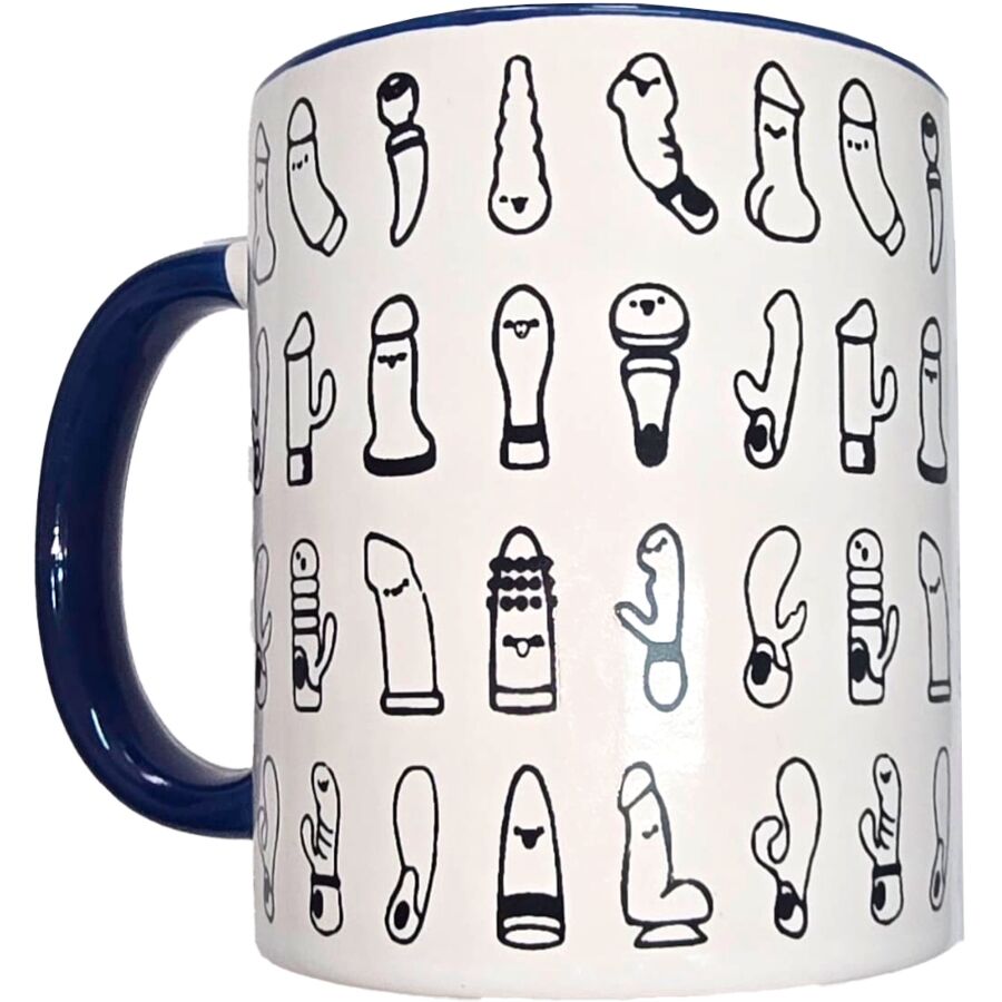 DIABLO PICANTE - WHITE VIBRATORS MUG WITH BLUE HANDLE 370 ML - My naughty haven #
