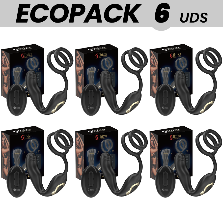 ECOPACKS 6 UNITS - IBIZA WIGGLE REMOTE CONTROLLED ROTATING ANAL PLUG WITH PERINEAL VIBRATION AND PENIS ENHANCING RINGS - My naughty haven #