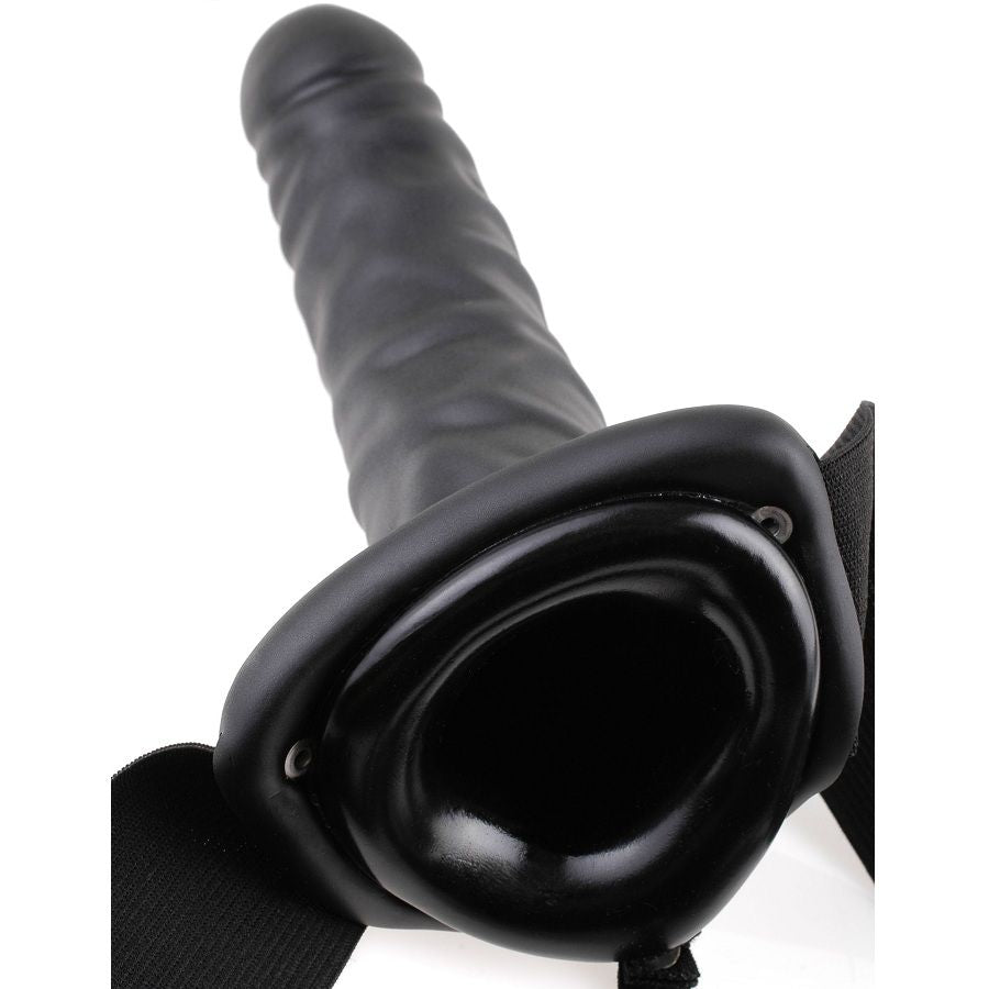FETISH FANTASY SERIES - 19 CM VIBRATING HOLLOW STRAP-ON BLACK - My naughty haven #