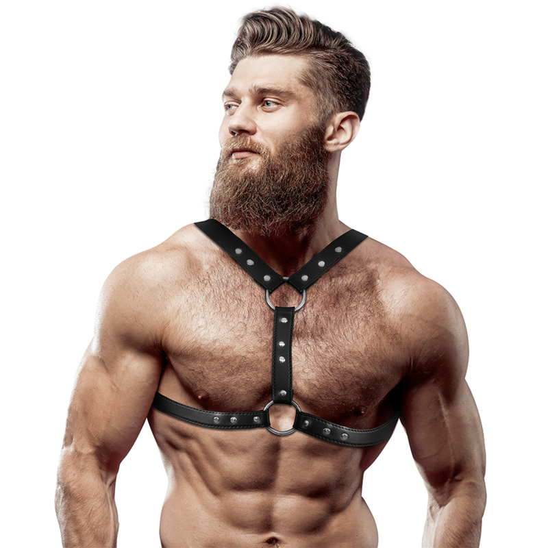 FETISH SUBMISSIVE ATTITUDE - ECO-LEATHER CHEST HARNESS WITH DOUBLE SUPPORT AND STUDS FOR MEN - My naughty haven #