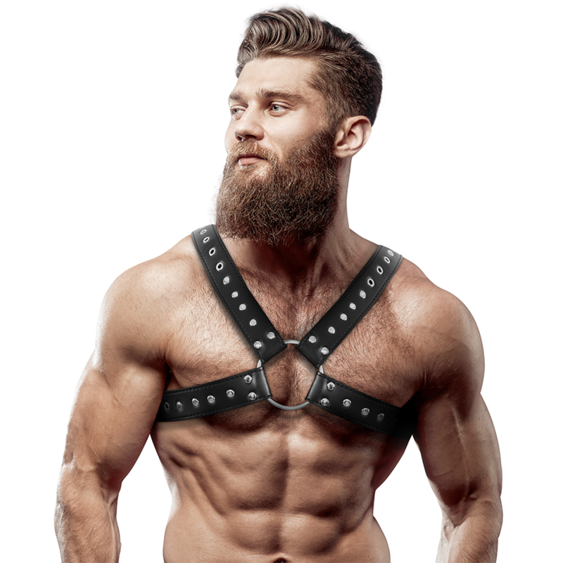 FETISH SUBMISSIVE ATTITUDE - MENS CROSS-OVER ECO-LEATHER CHEST HARNESS WITH STUDS - My naughty haven #