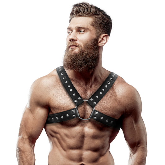 FETISH SUBMISSIVE ATTITUDE - MENS CROSS-OVER ECO-LEATHER CHEST HARNESS WITH STUDS - My naughty haven #