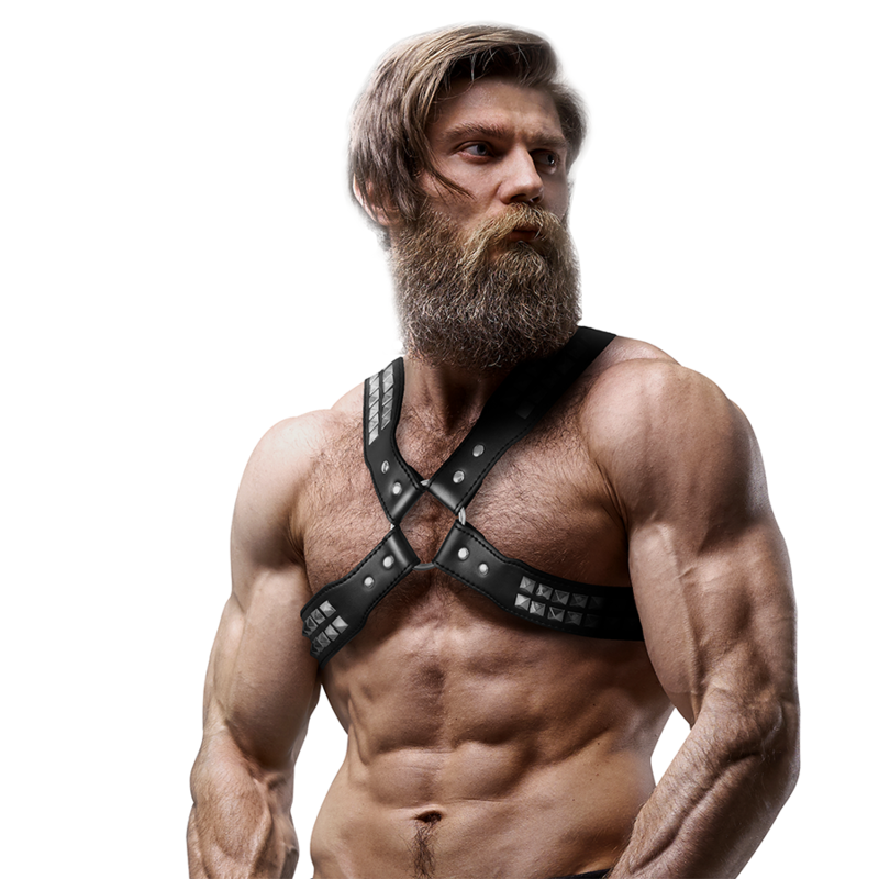 FETISH SUBMISSIVE ATTITUDE - MENS CROSSED CHEST ECO-LEATHER HARNESS WITH RIVETS - My naughty haven #