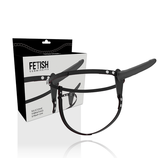 Фетиш подчинен колан - черен силиконов вибратор 15 см